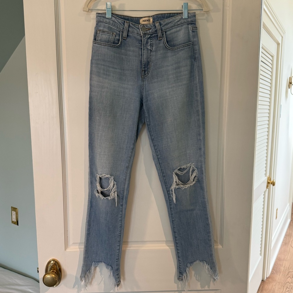 L'AGENCE Light Blue Distressed Ankle Jeans